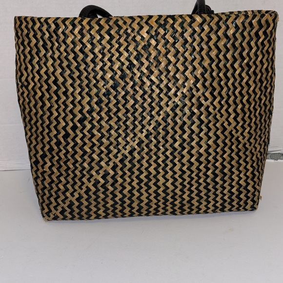 LAUREN RALPH LAUREN BLACK AND TAN WOVEN TOTE BAG MINI TOTE ATTACHED PRELOVED - Picture 5 of 16